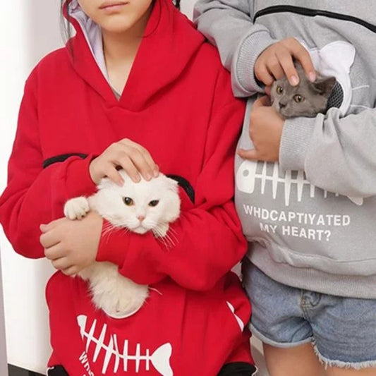 Womens Hoodie Sweatshirt With Cat Pet Pocket Design Long Sleeve Sweater Cat Outfit